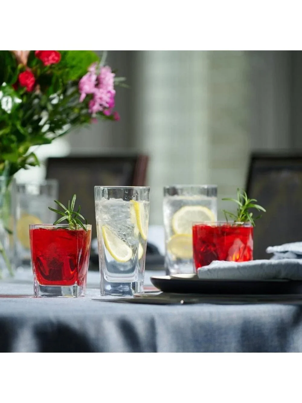 Set of 16 Square Drinking Glasses - Stylish Kitchen Drinkware for Everyday Use